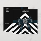 Uitnodigingen Zwarte Witte Stripe Zwarte Bow (Voorkant / Achterkant)