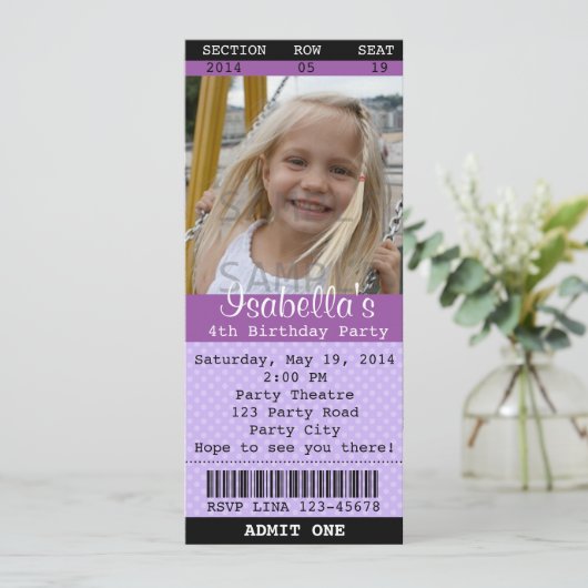 Uitnodigingkaart (Paars) Foto - Theater/Film Kaart (Staand voorkant)