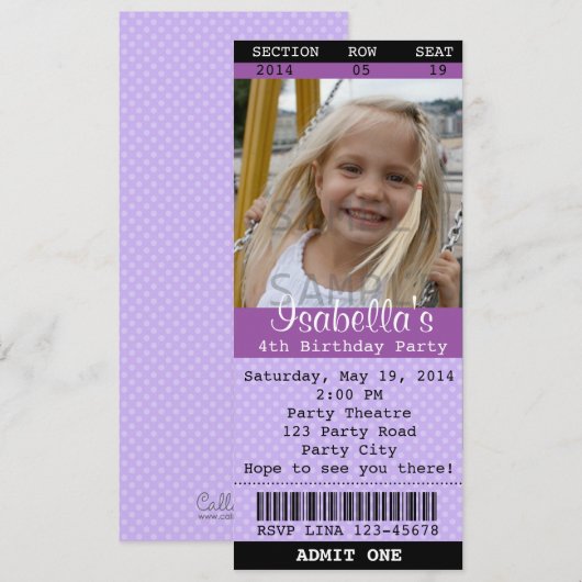 Uitnodigingkaart (Paars) Foto - Theater/Film Kaart (Voorkant / Achterkant)