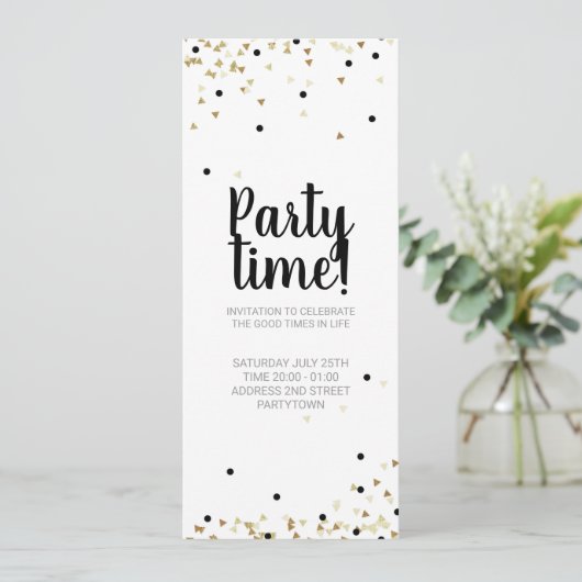 Uitnodigingpartij - Gold Confetti - handschrift Save The Date (Staand voorkant)