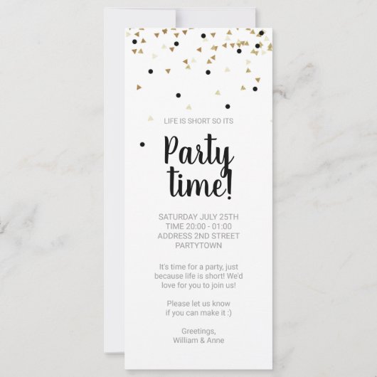 Uitnodigingpartij - Gold Confetti - handschrift Save The Date (Achterkant)