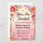 UitnodigingRomantische Bloemige Trouw Uitnodiging  (Voorkant / Achterkant)