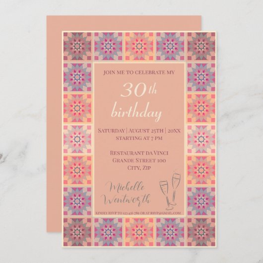 Uitnodigings tegels patroon voor 30e verjaardagsfe save the date (Voorkant / Achterkant)