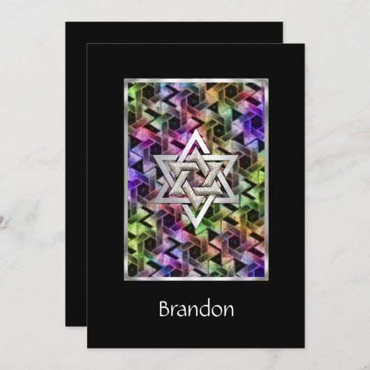 Uitnodigingsbalk Mitzvah Star van David Multi-Colo Kaart (Voorkant / Achterkant)