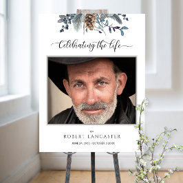 Uitnodigingsbord voor een begrafenis met blauwe, r poster