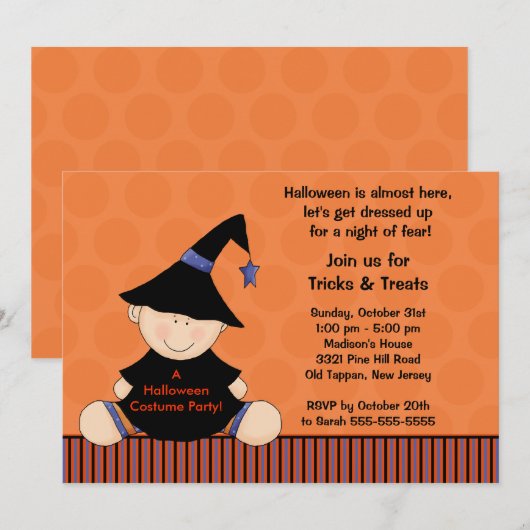 Uitnodigingsbrief van de Kinder Halloween Costume  Kaart (Voorkant / Achterkant)