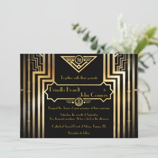 Uitnodigingsceremonie voor bruiloft, groots-Gatsby Kaart (Staand voorkant)