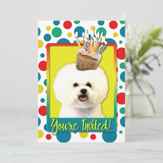 Uitnodigingscupcake - Bichon Frise Kaart (Staand voorkant)