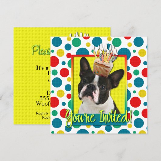 Uitnodigingscupcake - Boston Terrier Kaart (Voorkant / Achterkant)