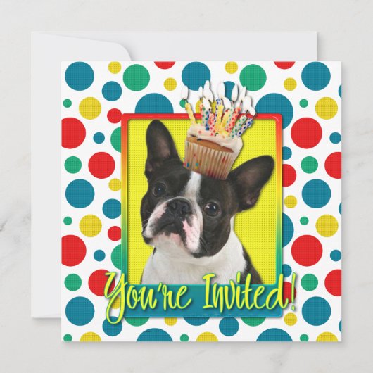 Uitnodigingscupcake - Boston Terrier Kaart (Voorkant)