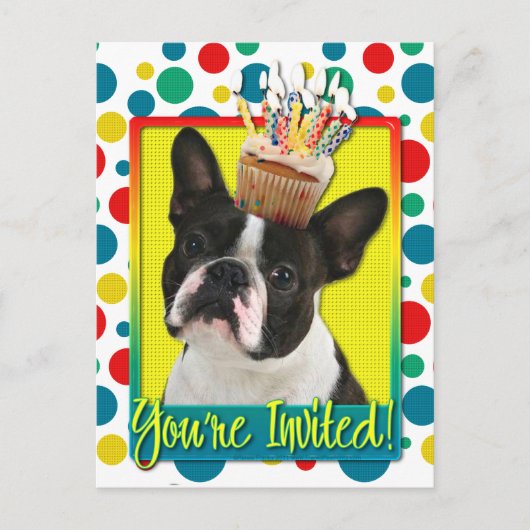 Uitnodigingscupcake - Boston Terrier Uitnodiging Briefkaart (Voorkant)
