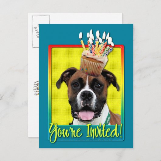 Uitnodigingscupcake - Boxer - Vindy Uitnodiging Briefkaart (Voorkant / Achterkant)