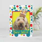 Uitnodigingscupcake - GoldenDoodle Kaart (Staand voorkant)