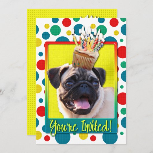 Uitnodigingscupcake - Pug Kaart (Voorkant / Achterkant)