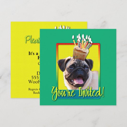 Uitnodigingscupcake - Pug Kaart (Voorkant / Achterkant)