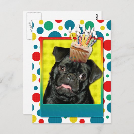 Uitnodigingscupcake - Pug - Ruffy Briefkaart (Voorkant / Achterkant)