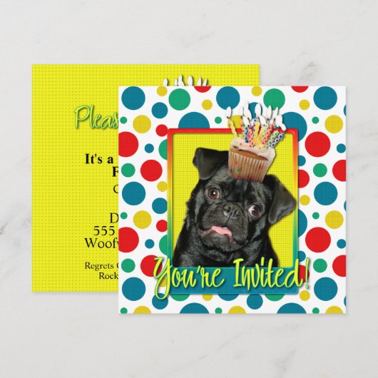 Uitnodigingscupcake - Pug - Ruffy Kaart (Voorkant / Achterkant)