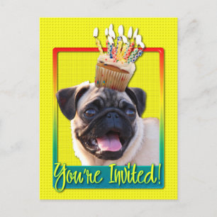Uitnodigingscupcake - Pug Uitnodiging Briefkaart