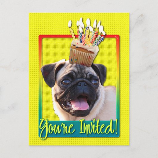 Uitnodigingscupcake - Pug Uitnodiging Briefkaart (Voorkant)