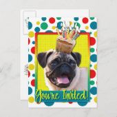 Uitnodigingscupcake - Pug Uitnodiging Briefkaart (Voorkant / Achterkant)