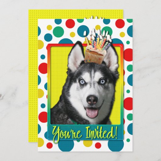 Uitnodigingscupcake - Siberian Husky Kaart (Voorkant / Achterkant)