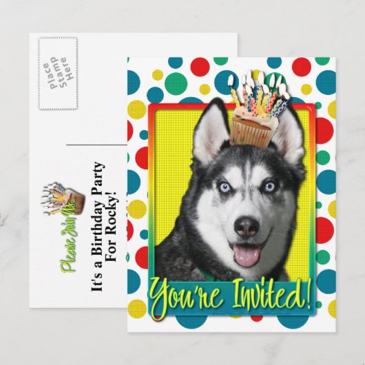 Uitnodigingscupcake - Siberian Husky Uitnodiging Briefkaart (Voorkant / Achterkant)