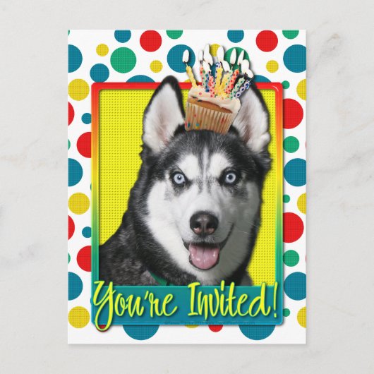 Uitnodigingscupcake - Siberian Husky Uitnodiging Briefkaart (Voorkant)