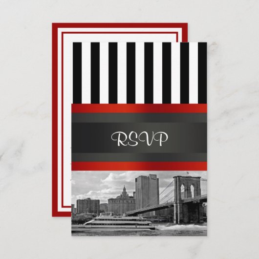 Uitnodigingset NYC Skyline Brooklyn Bridge Boot RSVP Kaartje (Voorkant / Achterkant)