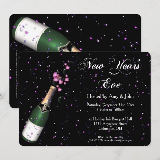 Uitnodigingsfles 2 voor nieuwjaarsfeest kaart (Voorkant / Achterkant)