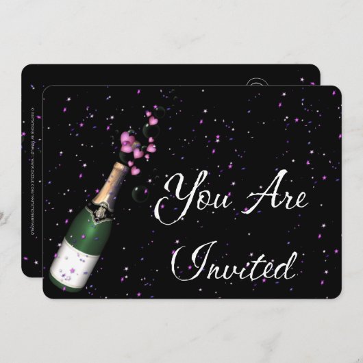 Uitnodigingsfles voor Champagne in het nieuwe jaar Kaart (Voorkant / Achterkant)