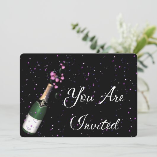 Uitnodigingsfles voor Champagne in het nieuwe jaar Kaart (Staand voorkant)