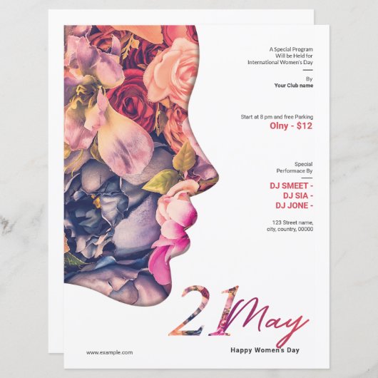 Uitnodigingsflyer voor Vrouwendag (Voorkant / Achterkant)