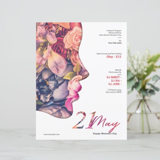 Uitnodigingsflyer voor Vrouwendag (Staand voorkant)
