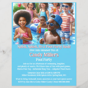 Uitnodigingsfolder voor kinderzwembadfeest flyer