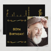Uitnodigingsfoto 80ste verjaardag zwart voor manne kaart (Voorkant / Achterkant)