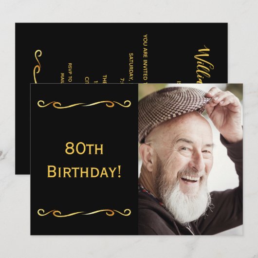 Uitnodigingsfoto 80ste verjaardag zwart voor manne kaart