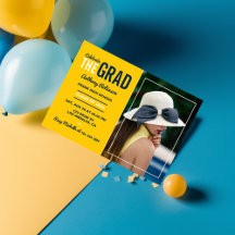 Uitnodigingsfoto voor afstudeerfeest met blauwe en