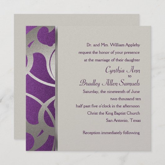 Uitnodigingsgebied Plum Faux Silver Deco Design Kaart (Voorkant / Achterkant)