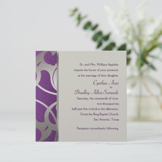 Uitnodigingsgebied Plum Faux Silver Deco Design Kaart (Staand voorkant)