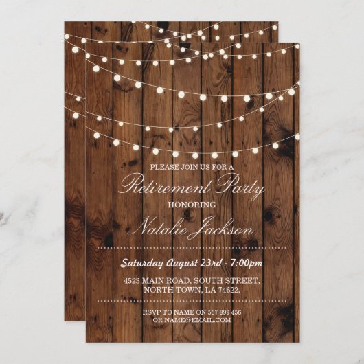 Uitnodigingshout met legant licht uitnodigen kaart (Voorkant / Achterkant)