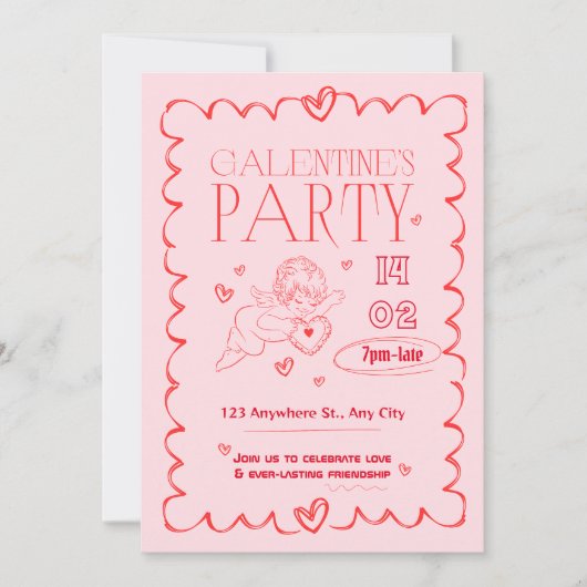 Uitnodigingsidee voor de Dag van Galentine Kaart (Voorkant)