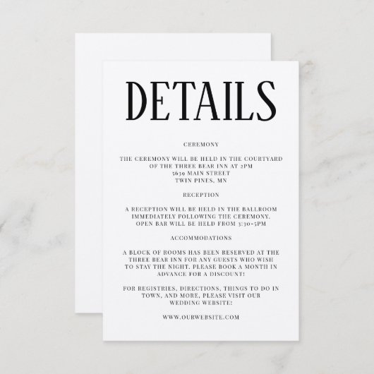 Uitnodigingsinzetstuk met rustieke huwelijksdetail informatiekaartje (Voorkant / Achterkant)