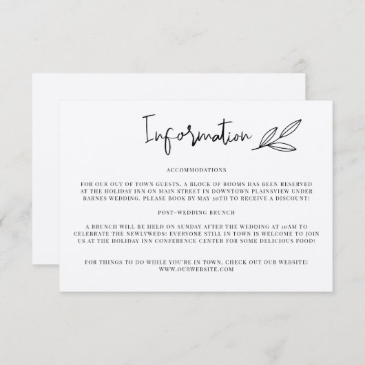 Uitnodigingsinzetstuk met rustieke trouwinformatie informatiekaartje (Voorkant / Achterkant)