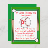 Uitnodigingsjongens en meisjes voor honkbalwedstri kaart (Voorkant / Achterkant)