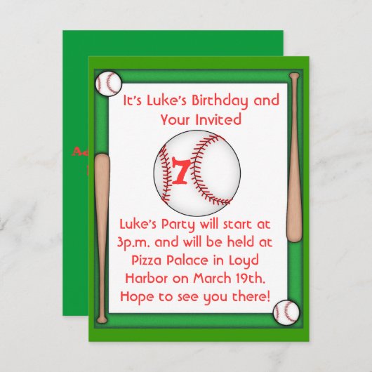 Uitnodigingsjongens en meisjes voor honkbalwedstri kaart (Voorkant / Achterkant)