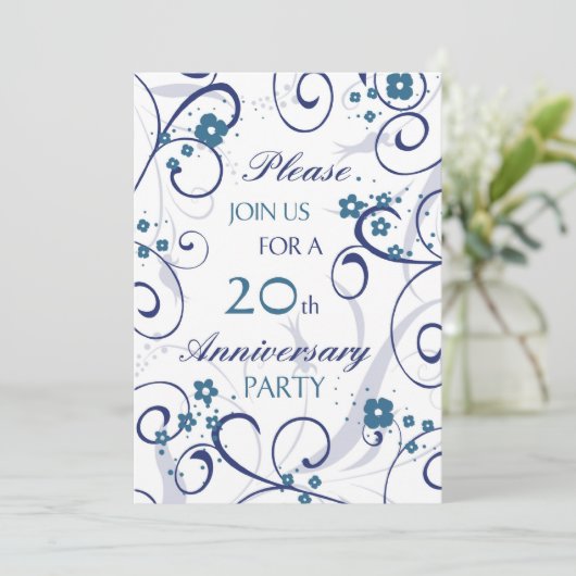 Uitnodigingskaart 20-jarig jubileumfeest Blue Swir Kaart (Staand voorkant)