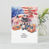 Uitnodigingskaart 4 juli kat 'save the date' kaart (Staand voorkant)