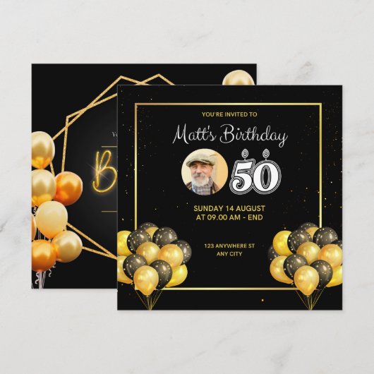 Uitnodigingskaart 50e verjaardag kaart (Voorkant / Achterkant)