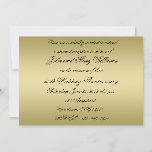 Uitnodigingskaart 50ste gouden huwelijksjubileum kaart (Achterkant)