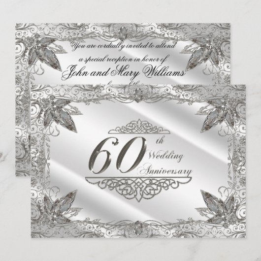 Uitnodigingskaart 60-jarig huwelijksjubileum kaart (Voorkant / Achterkant)